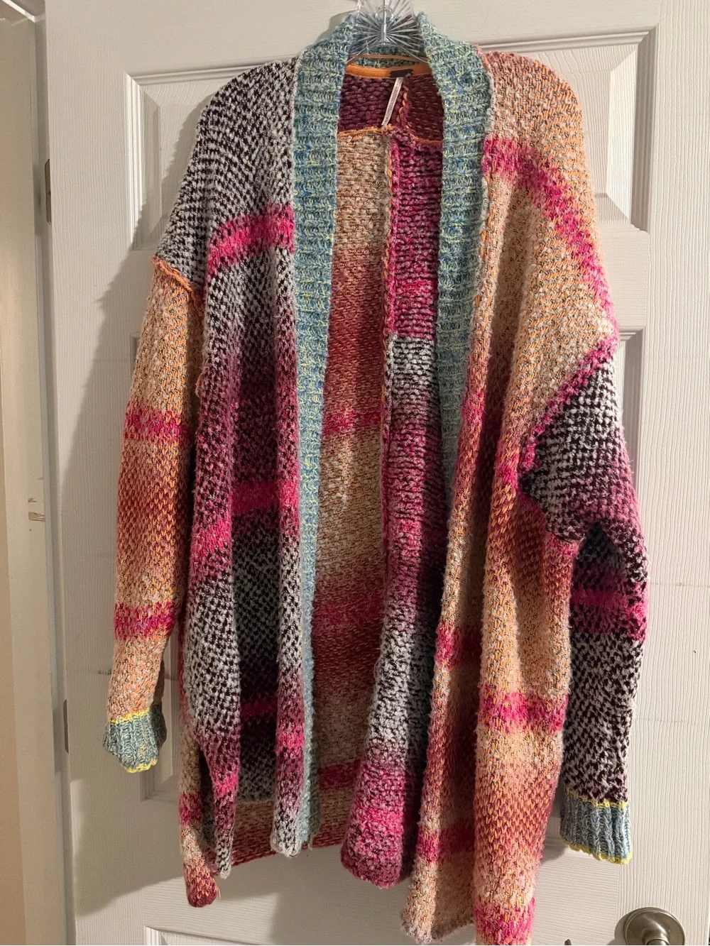 Free People Multicolor Open-Front Knit Cardigan - Pink & Teal - Picture 4 of 4